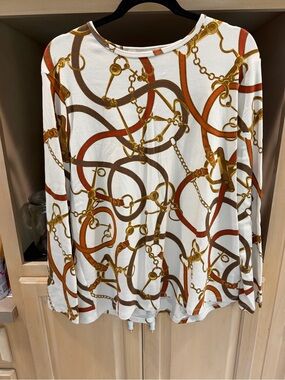 Lauren Ralph Lauren Cream Long-Sleeve Chain & Belt Print Tee